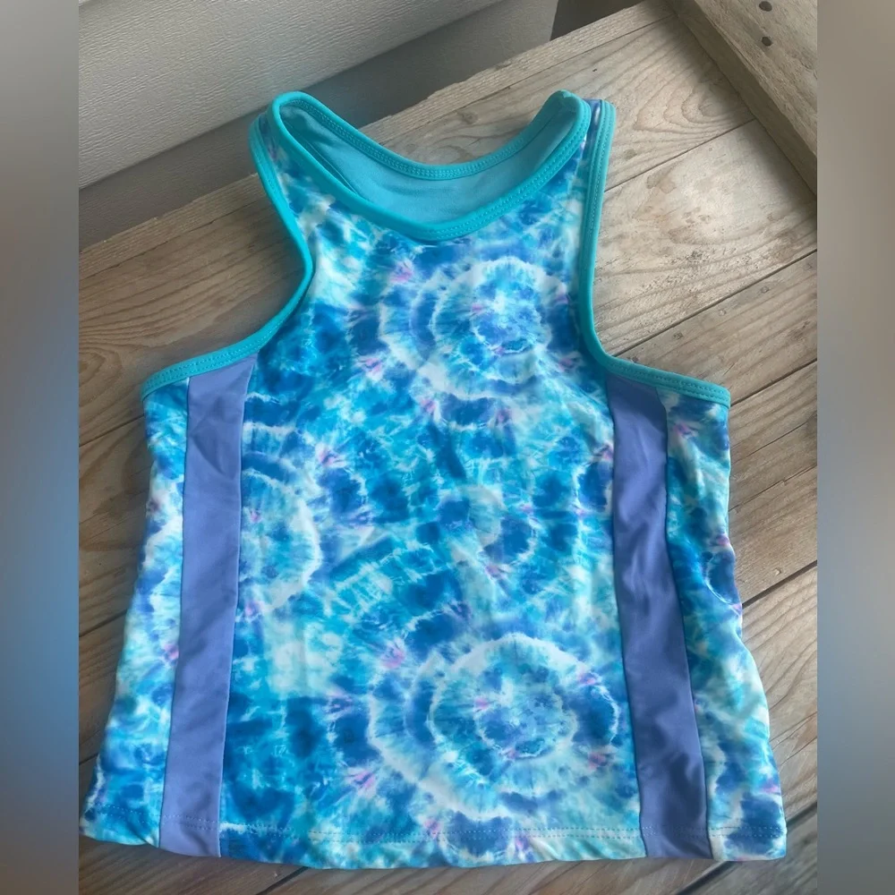 Tie-Dye Tankini Swimsuit Turquoise Blue Purple & Pink Swirls Racerback Girls 7/8